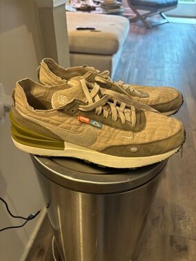 Nike Men’s Tan Quilted Lace-Up Sneakers with Olive Accent